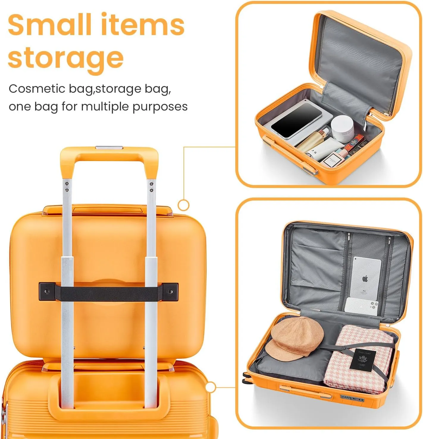 Luggage Sets 4 Piece Expandable Suitcase Set, PP Hardshell Suitcase with Spinner Wheels,Lightweight Carry On Luggage with TSA Lock for Women (Orange)
