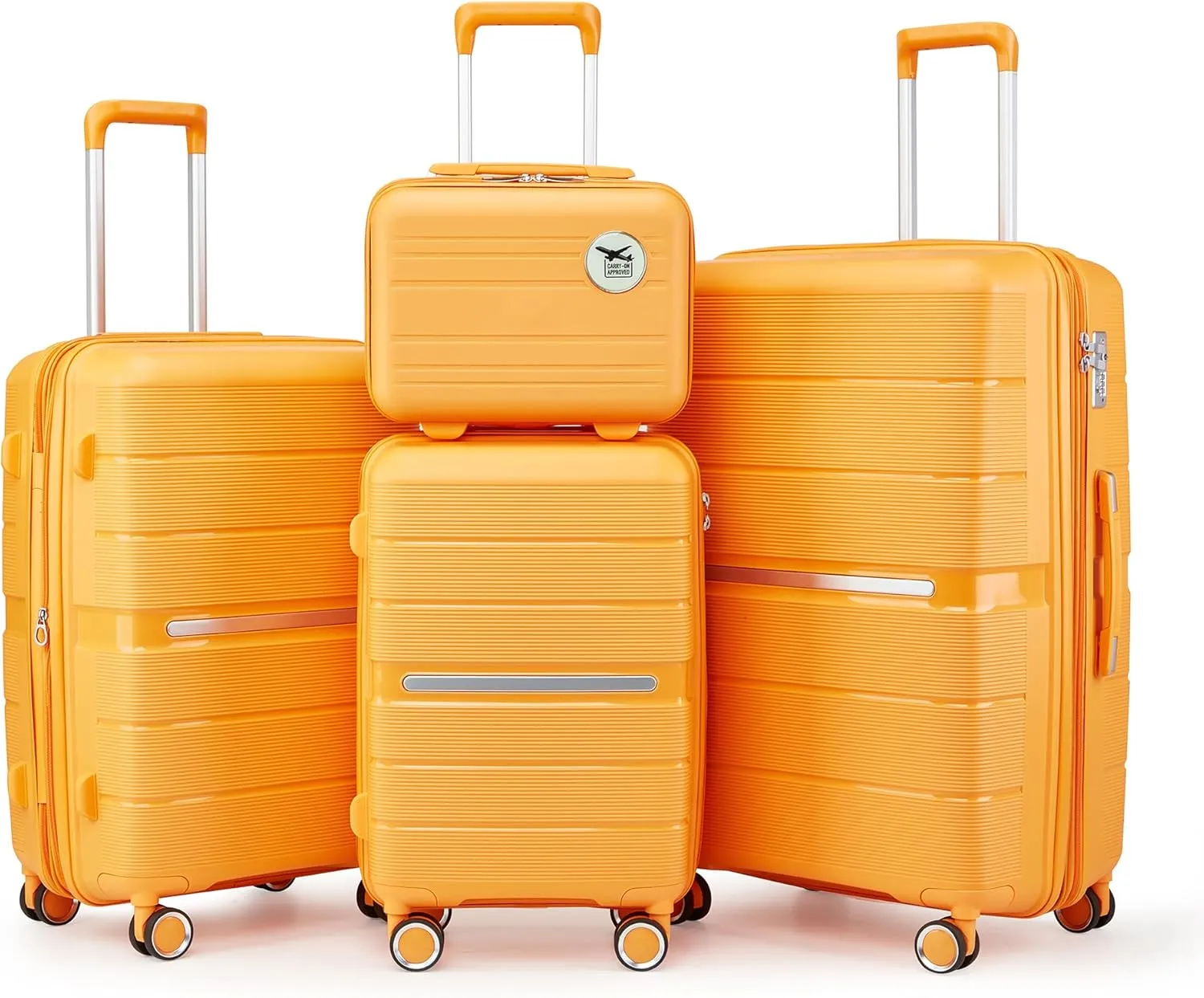 Luggage Sets 4 Piece Expandable Suitcase Set, PP Hardshell Suitcase with Spinner Wheels,Lightweight Carry On Luggage with TSA Lock for Women (Orange)