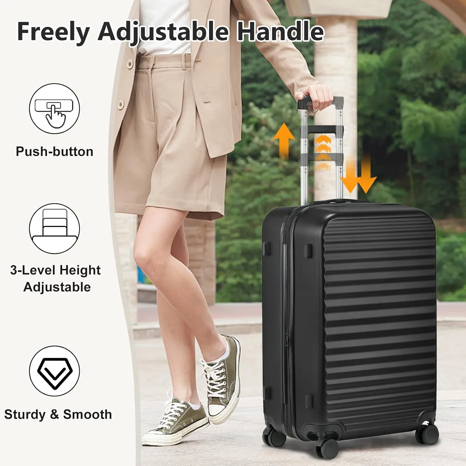 Luggage Sets 4 Pieces Suitcase with Spinner Wheels TSA Lock, Durable Lightweight Travel Luggages with USB Port, Hardside Carry On Suitcase Set for Men Women, 14" 20" 24" 28", Black