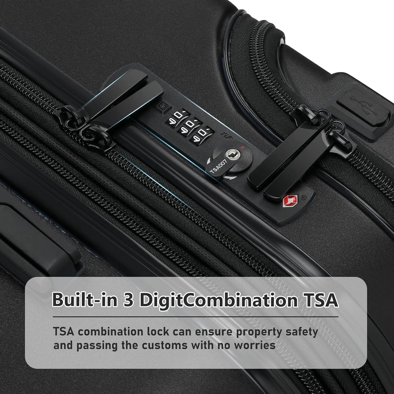 Luggage Sets 4 Pieces Suitcase with Spinner Wheels TSA Lock, Durable Lightweight Travel Luggages with USB Port, Hardside Carry On Suitcase Set for Men Women, 14" 20" 24" 28", Black