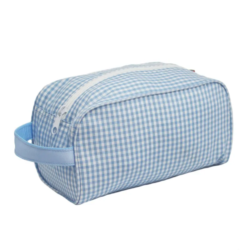 Personalized Gingham Baby Blue Traveler Pouch