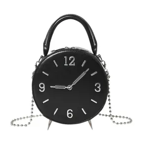 Round Clock Shape Crossbody Bag - Leather