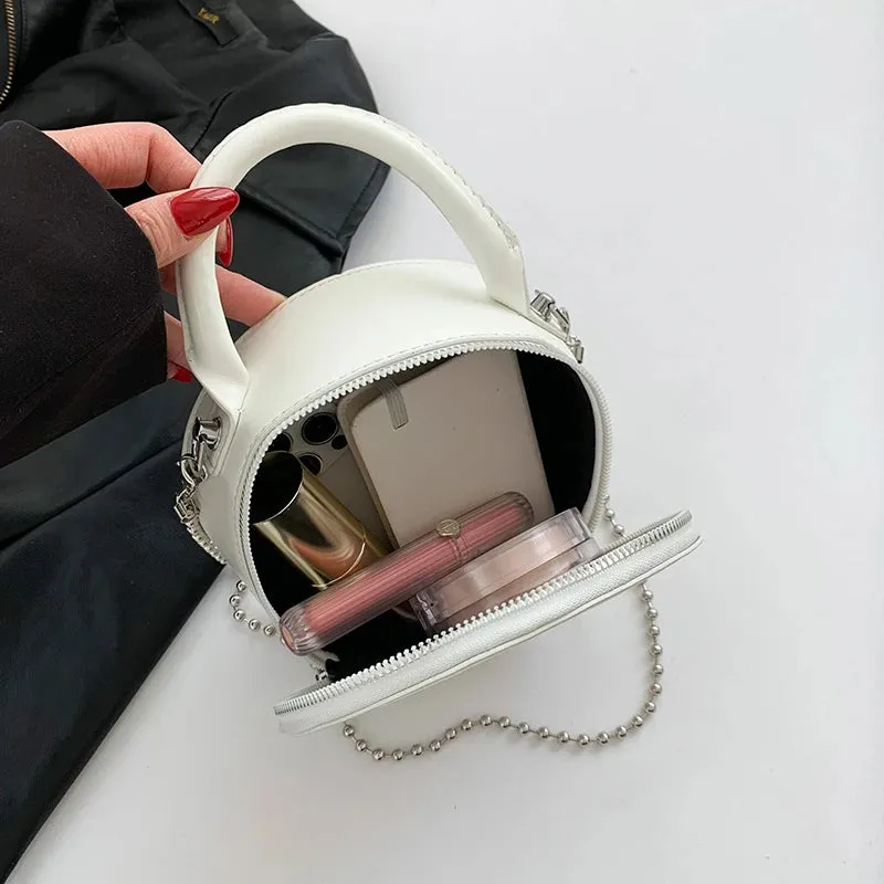 Round Clock Shape Crossbody Bag - Leather