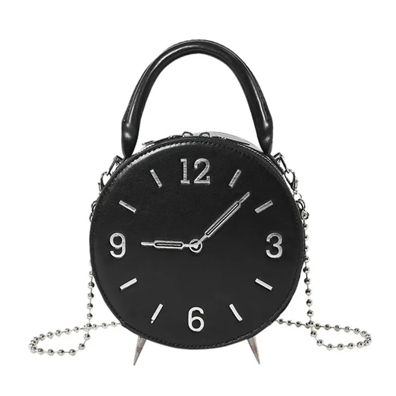 Round Clock Shape Crossbody Bag - Leather