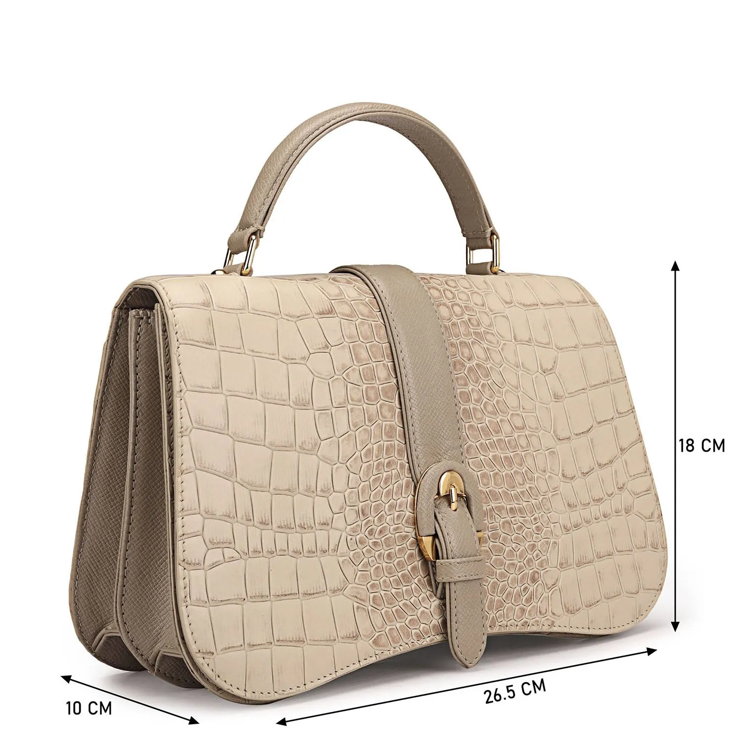 Small Croco Leather Satchel - Frost