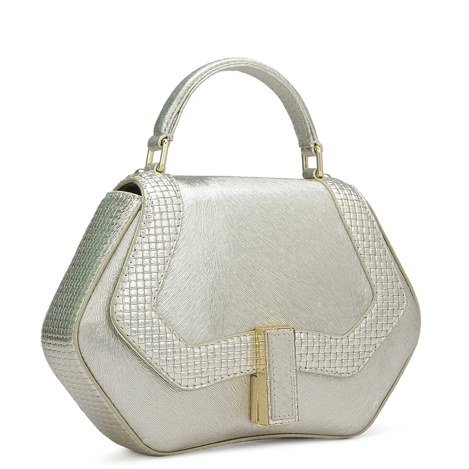 Small Metallic Leather Satchel - Gold