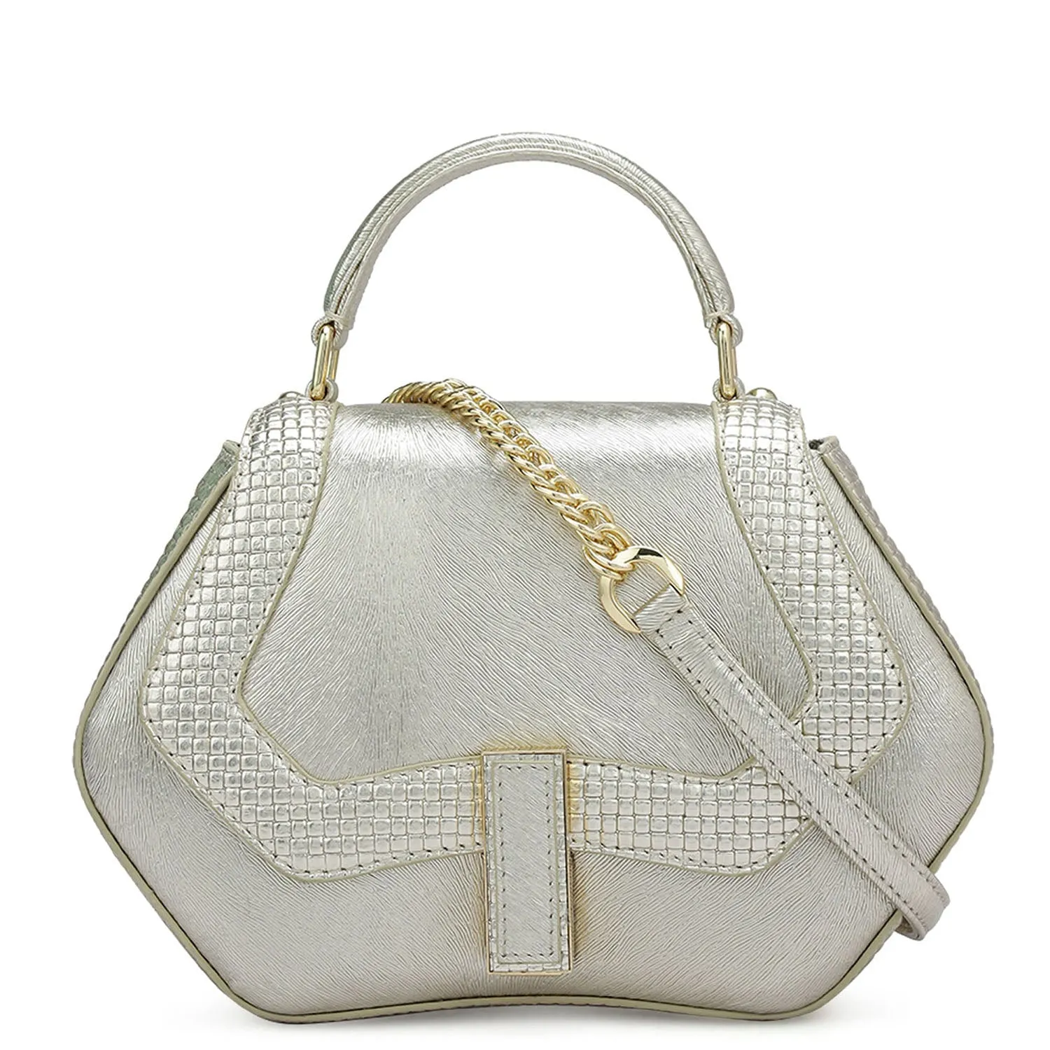 Small Metallic Leather Satchel - Gold