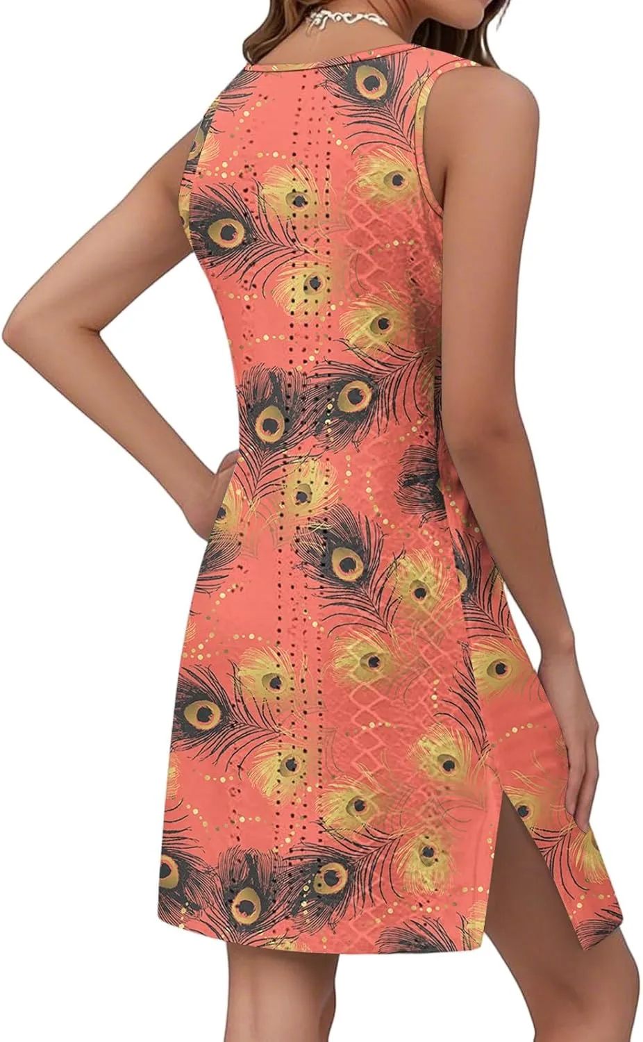 Sundresses for Women Eyelet Coverup Mini Dress Sleeveless Summer Beach Vibrant Floral Tank Dresses with Pockets