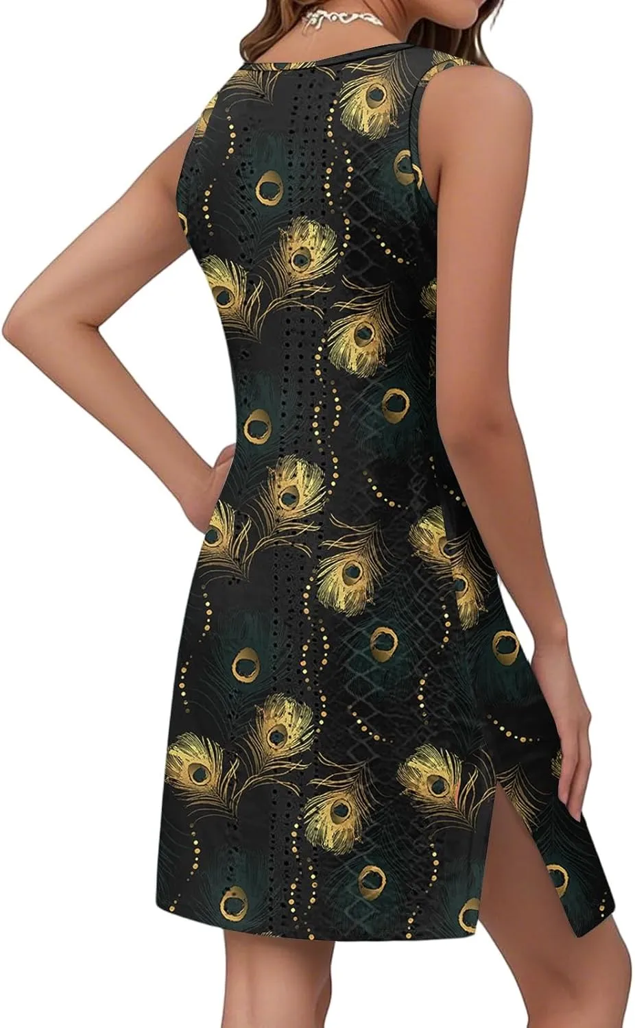 Sundresses for Women Eyelet Coverup Mini Dress Sleeveless Summer Beach Vibrant Floral Tank Dresses with Pockets