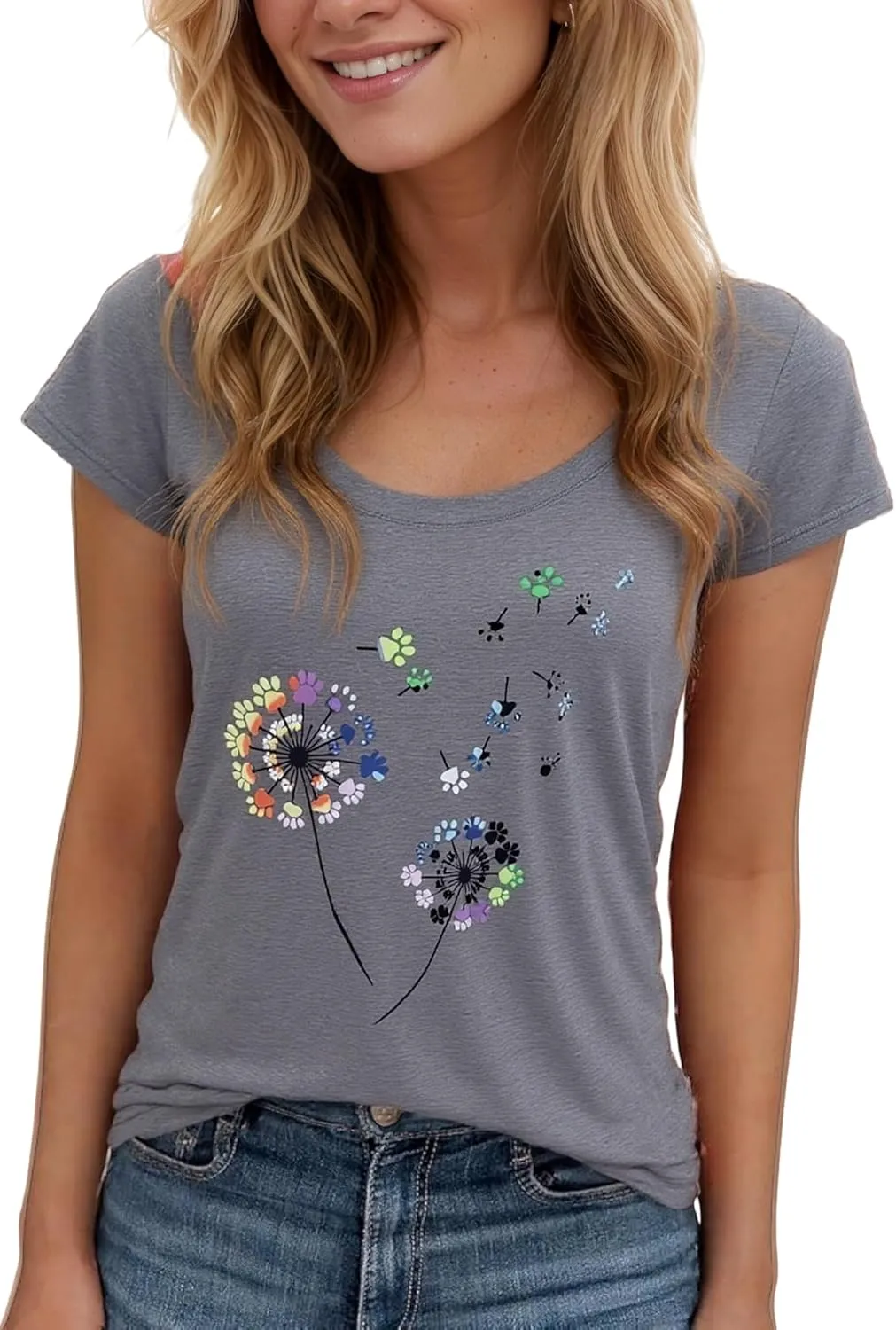 Vibrant Floral Graphic T-Shirt Women's Short Sleeve Crewneck Casual Summer Tops Beach Holiday Outfit‌