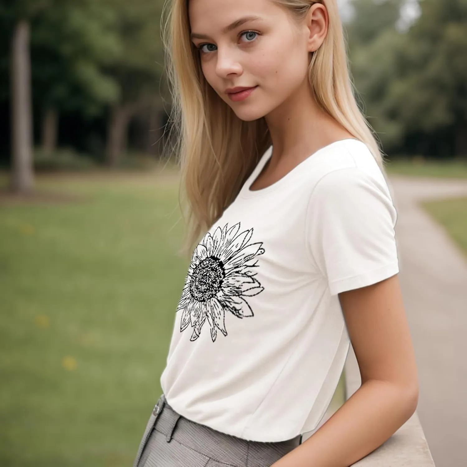 Vibrant Floral Graphic T-Shirt Women's Short Sleeve Crewneck Casual Summer Tops Beach Holiday Outfit‌