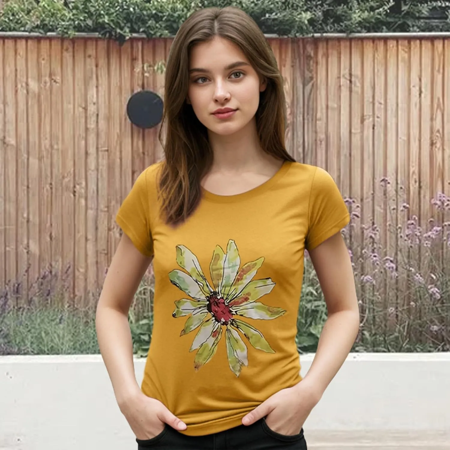 Vibrant Floral Graphic T-Shirt Women's Short Sleeve Crewneck Casual Summer Tops Beach Holiday Outfit‌
