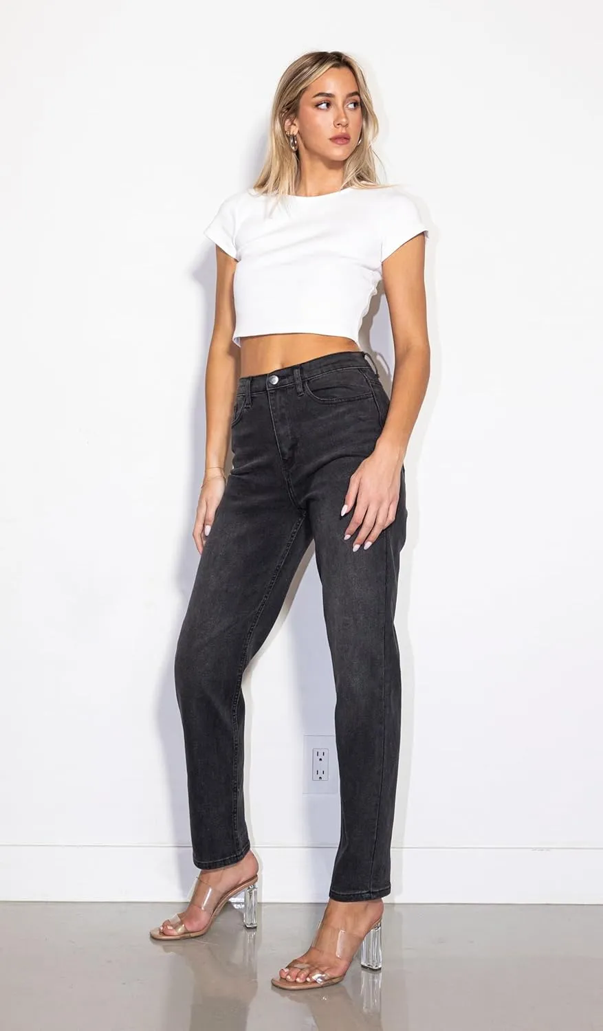 Vibrant Womens Loose Mom Jeans  90s Vibe High Waisted Casual Rolled Hem Crop Stretch Denim Pants