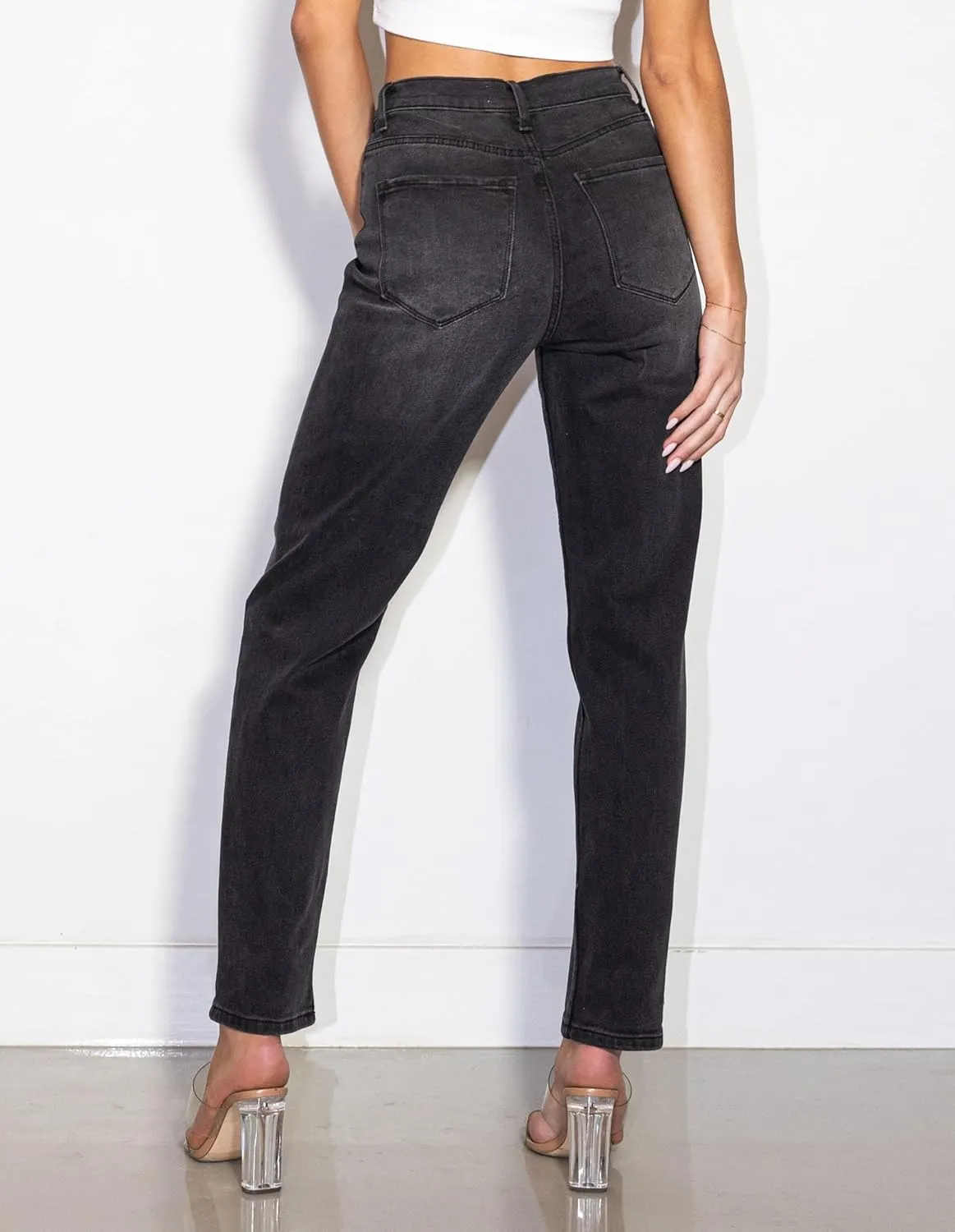 Vibrant Womens Loose Mom Jeans  90s Vibe High Waisted Casual Rolled Hem Crop Stretch Denim Pants