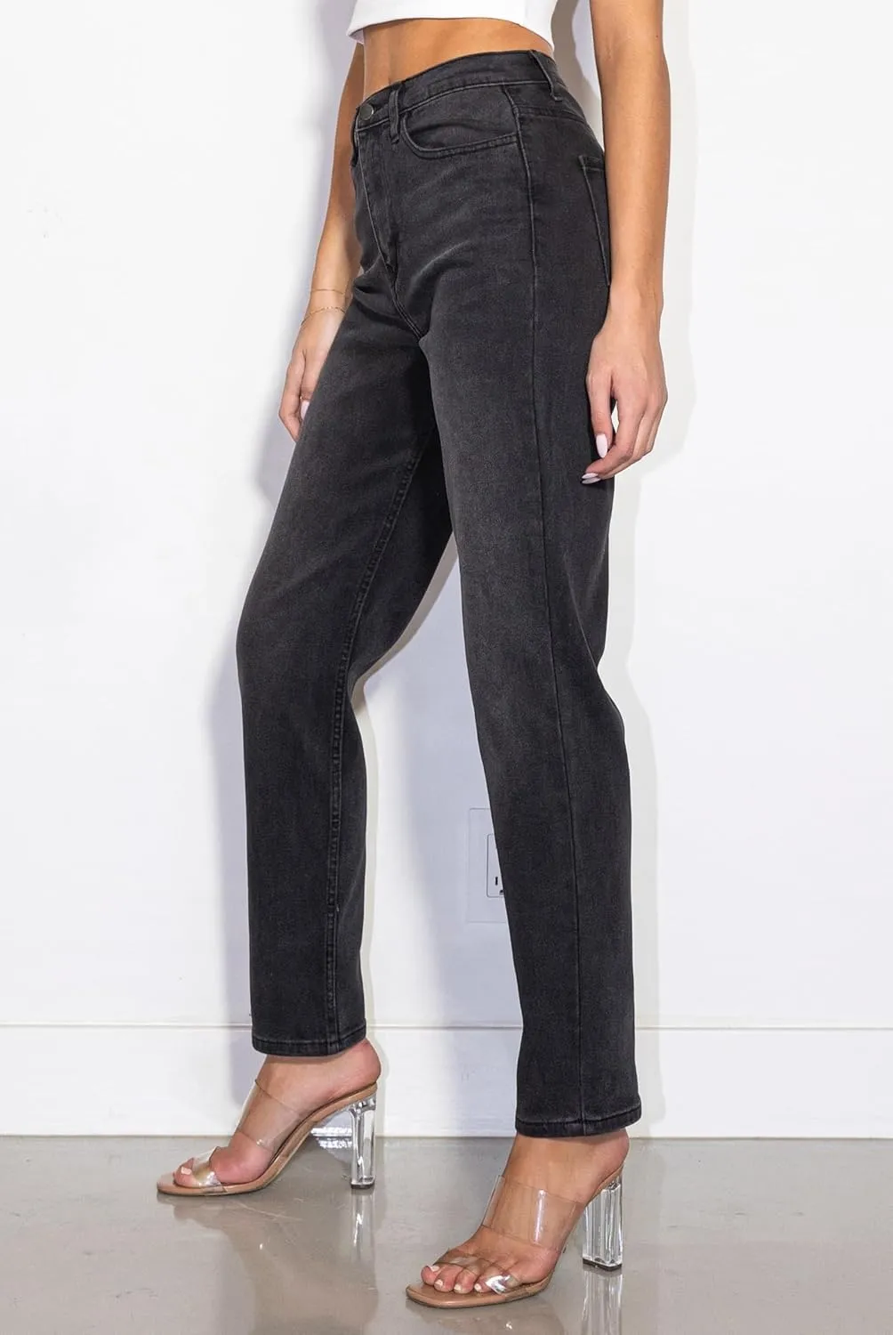 Vibrant Womens Loose Mom Jeans  90s Vibe High Waisted Casual Rolled Hem Crop Stretch Denim Pants