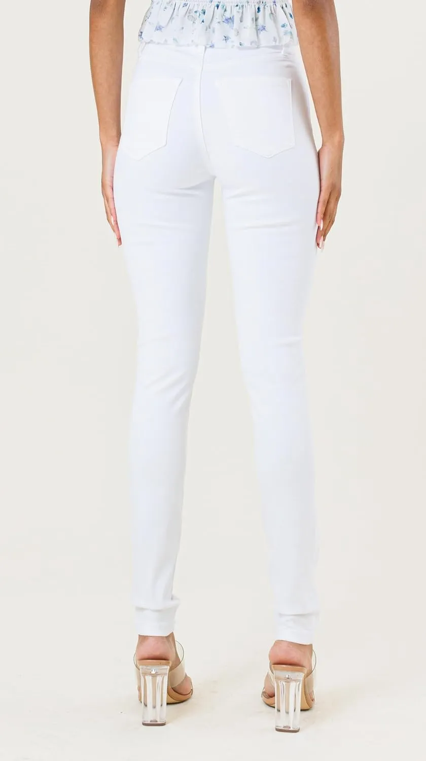 Vibrant Women’s Ripped Skinny Jeans – High Waisted Cutout Knee Ribbed Stretch Casual Denim Pants