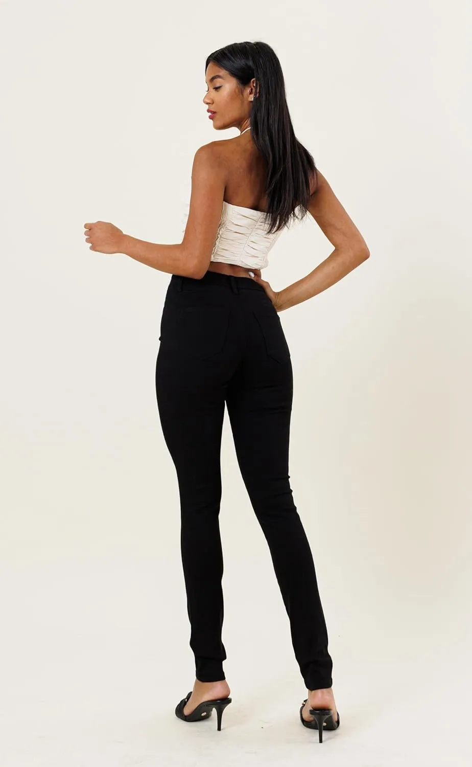 Vibrant Women’s Ripped Skinny Jeans – High Waisted Cutout Knee Ribbed Stretch Casual Denim Pants