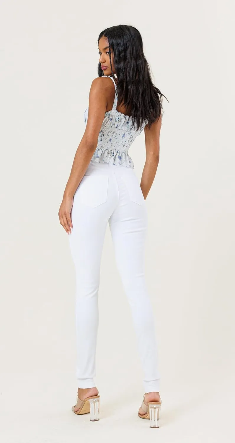 Vibrant Women’s Ripped Skinny Jeans – High Waisted Cutout Knee Ribbed Stretch Casual Denim Pants