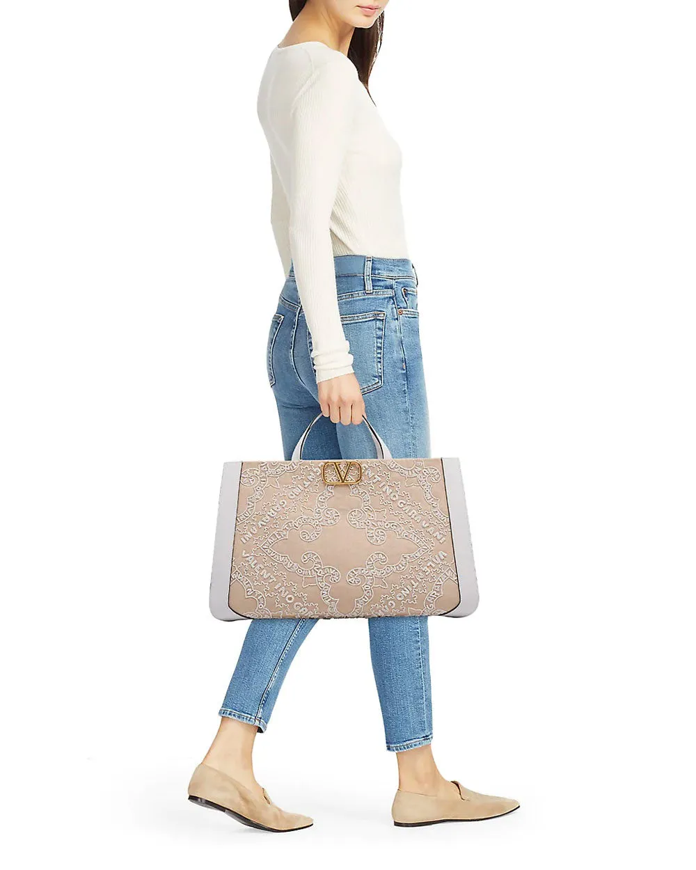 VLOGO Embroidered Raffia Tote Bag