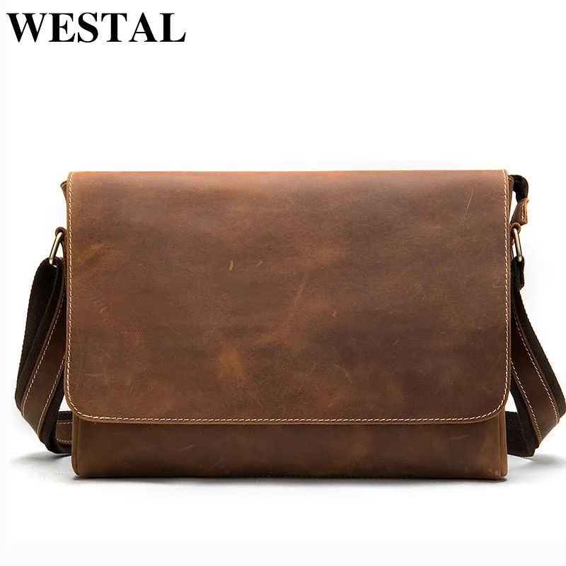 WESTAL Men's Briefcases Laptop Bag Leather Lawyer Office Bags Messenger Bags Men's Crazy Horse Leather Briefcases Business Bag