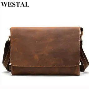 WESTAL Men's Briefcases Laptop Bag Leather Lawyer Office Bags Messenger Bags Men's Crazy Horse Leather Briefcases Business Bag