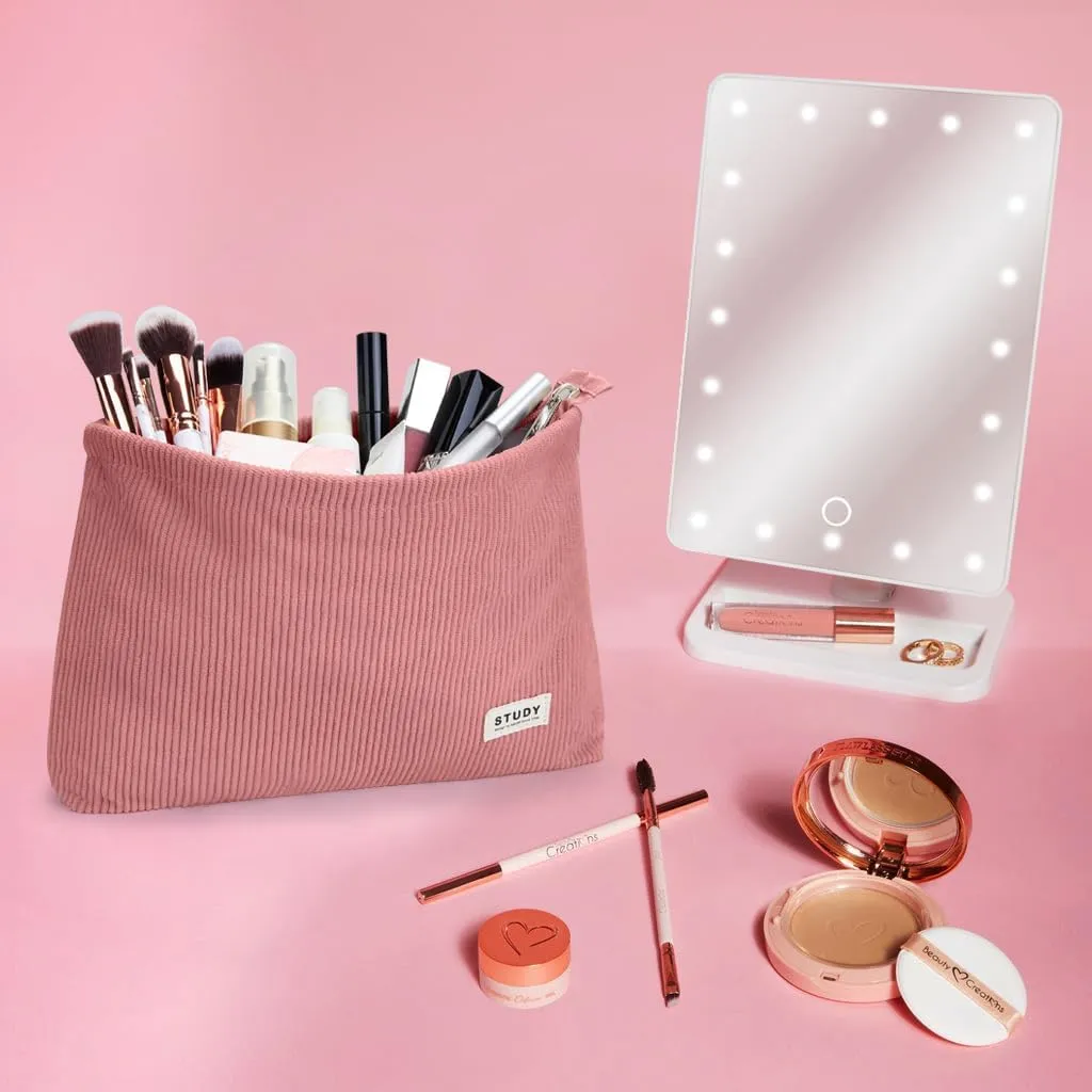 WLLWOO Makeup Bag-2pcs Corduroy Cosmetic Bag Zipper Interior Waterproof Pencil Case Coin Purse Travel Toiletry Small Makeup Pouch For Women