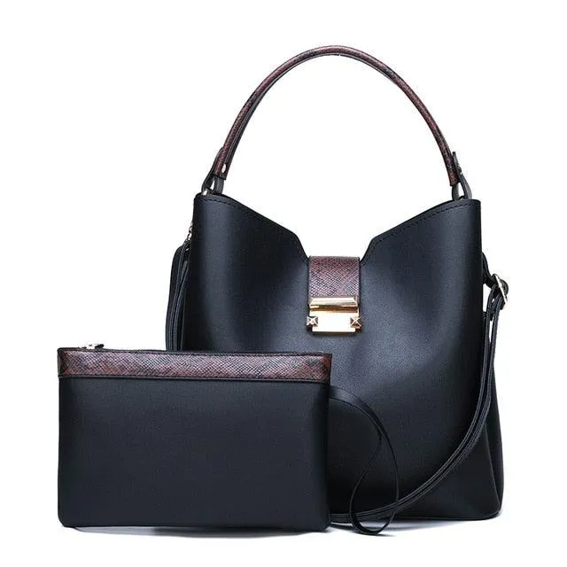 Women High Quality Fashion Leather Handbags Clutches Hand Bag Sets Large Shoulder Bag